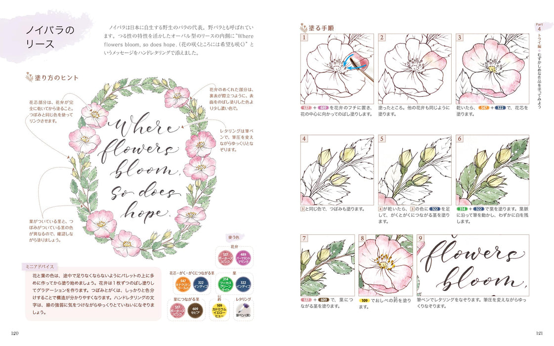 Watercolor illustrations of flowers Learn by Coloring Book Shiho Sakurai NEW_6