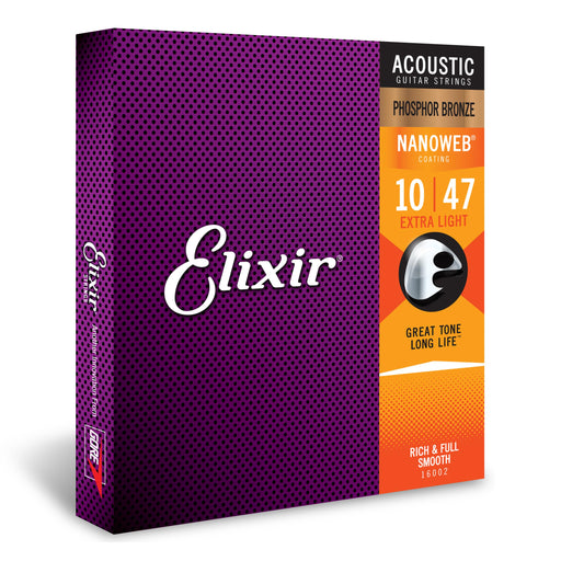 Elixir Nanoweb Phosphor Bronze Acoustic Guitar Strings 10-47 Extra Light 16002_1