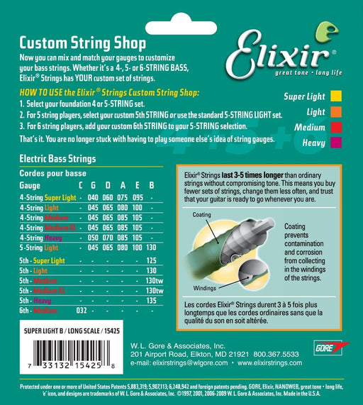 Elixir Base Strings NANOWEB Nickel for 5 Strings Bass Long Scale .125 #15425 NEW_2