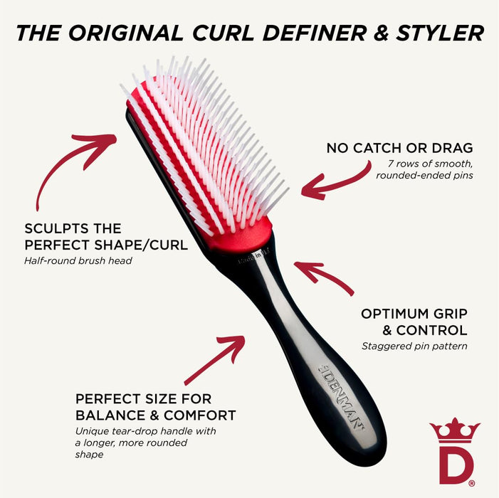 Denman Curly Hair Brush D3 Black & Red 7 Row Styling Brush 210mm ABS Resin NEW_3