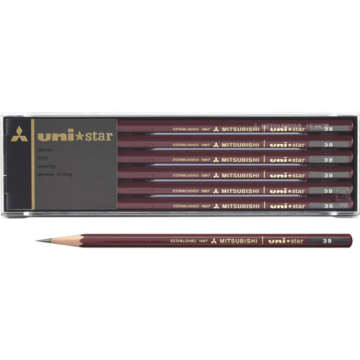 Mitsubishi Uni UNI-STAR 3B Pencil 1 dozen (12-Piece) US3B in Plastic Case NEW_1