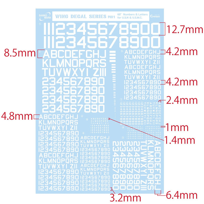 Sanko Mark Leptojida Plamodel Water Decal M01 60 Numbers & Letters White NEW_3