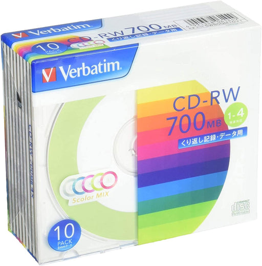 Verbatim 10 Blank CD-RW 700MB Color Mix x1-4 CDRW Data w/case SW80QM10V1 NEW_1