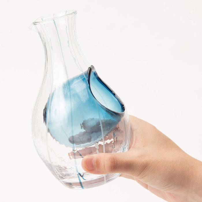 Toyo Sasaki Glass Cold Sake Carafe Blue 300ml Made in Japan Katakuchi 61507 NEW_2