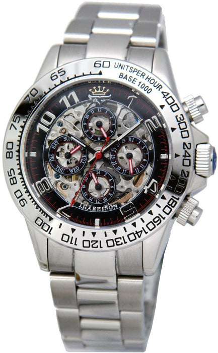John Harrison Watch JH-003RB Silver Stainless Steel Band, Case Skeleton NEW_1