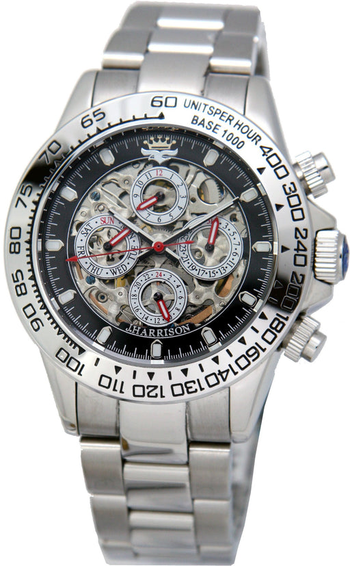 John Harrison Watch JH-003SB Silver Stainless Steel Band, Case Multi Calendar_1