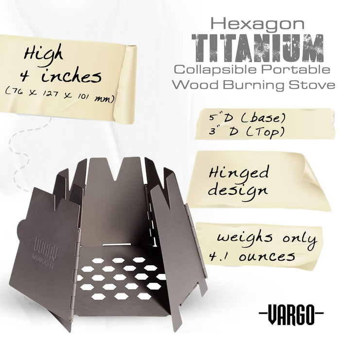 Vargo Titanium Hexagon Wood Stove T-415 D76 (top) x D127 (bottom) x H101mm NEW_3
