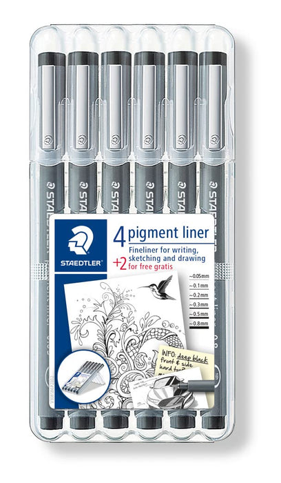 Staedtler Aqueous Pen Pigment Liner Set of 6 pieces 308 SB6P Extra Fine Point_1