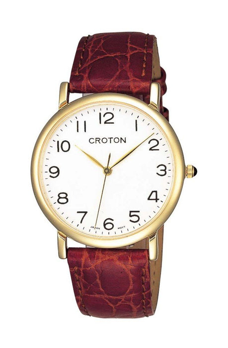 Croton Watch RT-125M-2 Men's Brown Leather Band Gold Brass Case 3 BAR Simple NEW_1