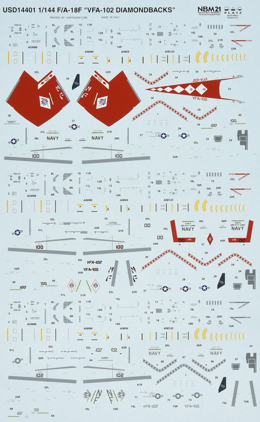 PLATZ 1/144 U.S. Navy F/A-18F super hornet VFA-102 diamondbacks decal USD144-01_1