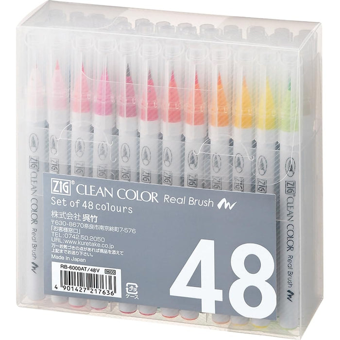 Kuretake ZIG real Brush Pen Clean Color Set of 48 colors RB-6000AT/48V NEW_1