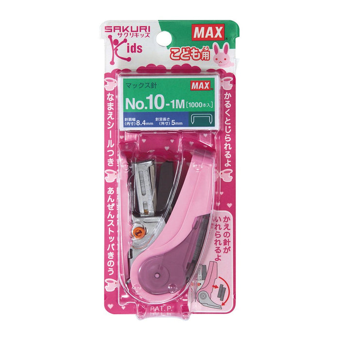 Max Sakuri Kids Stapler Up to 20 sheets stapled Pink HD-10NLCK/P H55xW26xD80mm_1