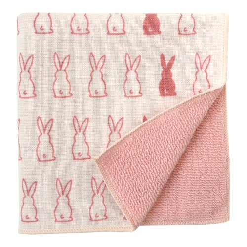 Hamamonyou Japanese towel semi-wash towel handkerchief rabbit pink 25x25cm NEW_1