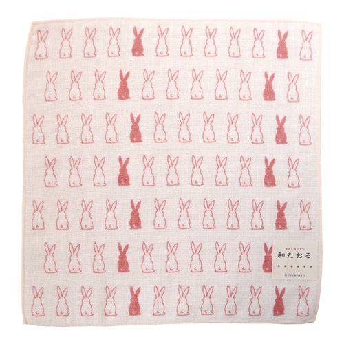 Hamamonyou Japanese towel semi-wash towel handkerchief rabbit pink 25x25cm NEW_2