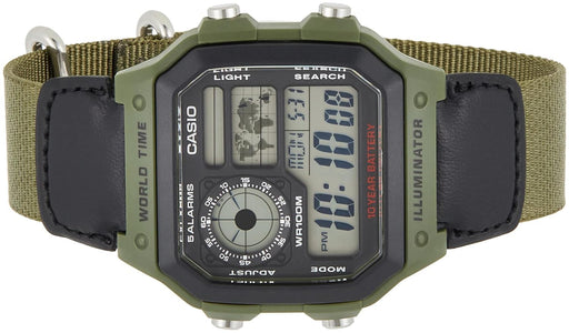 CASIO watch digital Men overseas model AE-1200WHB-3B Green Nylon Band Square NEW_1