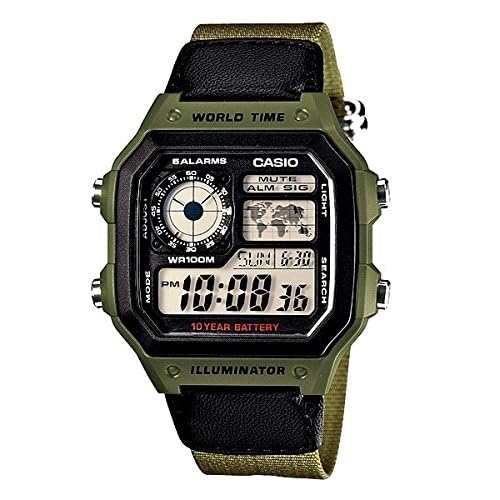 CASIO watch digital Men overseas model AE-1200WHB-3B Green Nylon Band Square NEW_9