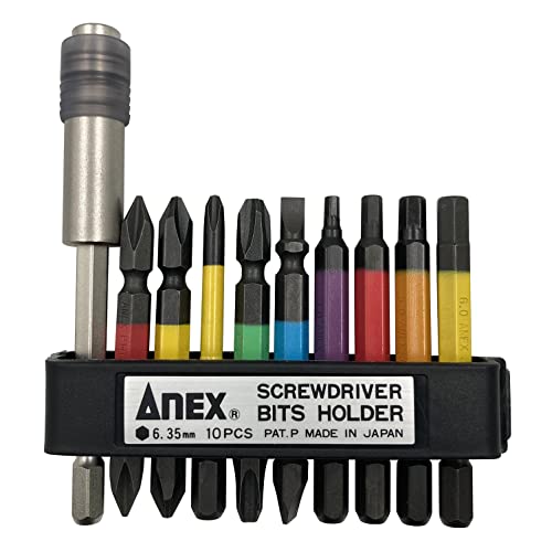 ANEX ACMH9-E Color Bit Extension Holder Set of 9 + Holder Mix Bit Set Magnetic_1