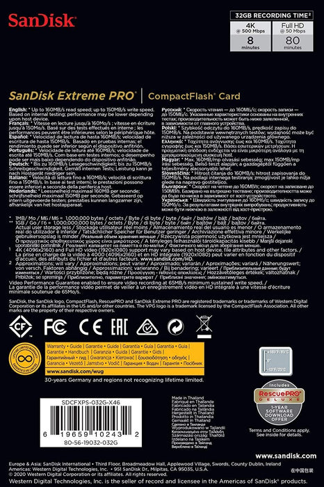 SanDisk SDCFXPS-032G-X46 32GB Extreme Pro R-160MB/s W-150MB/s Compact Flash Card_5