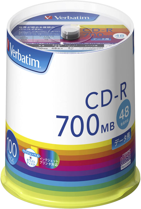 Verbatim 100 pcs Blank CD-R Discs 700MB 48x CD-R SR80FP100V1E Spindle Case NEW_1