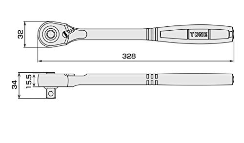 TONE RH4FH Flexible Head Ratchet Handle 1/2 inch (12.7mm) (L328 x W32 x D34mm)_5