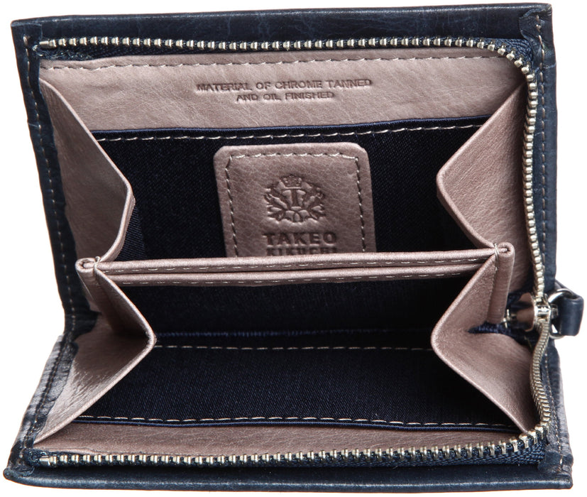 Takeokikuchi Coin purse Men's zipper Soft antique Leather Navy TKW506523 NEW_4
