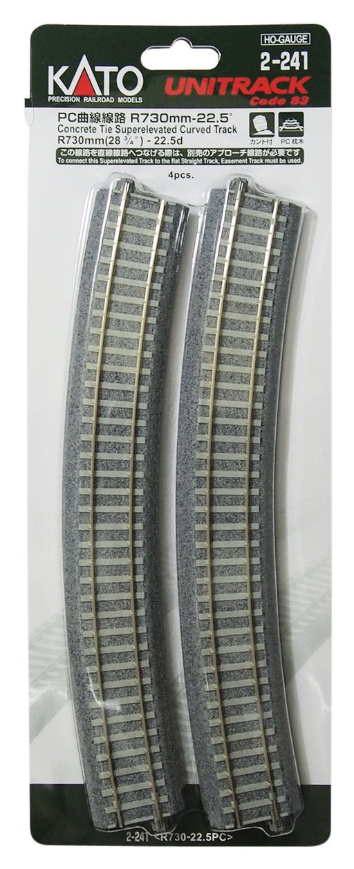 KATO HO gauge PC Curved Train Track R730-22.5 4 Pack 2-241 Rai 246mm, R730-22.5_1