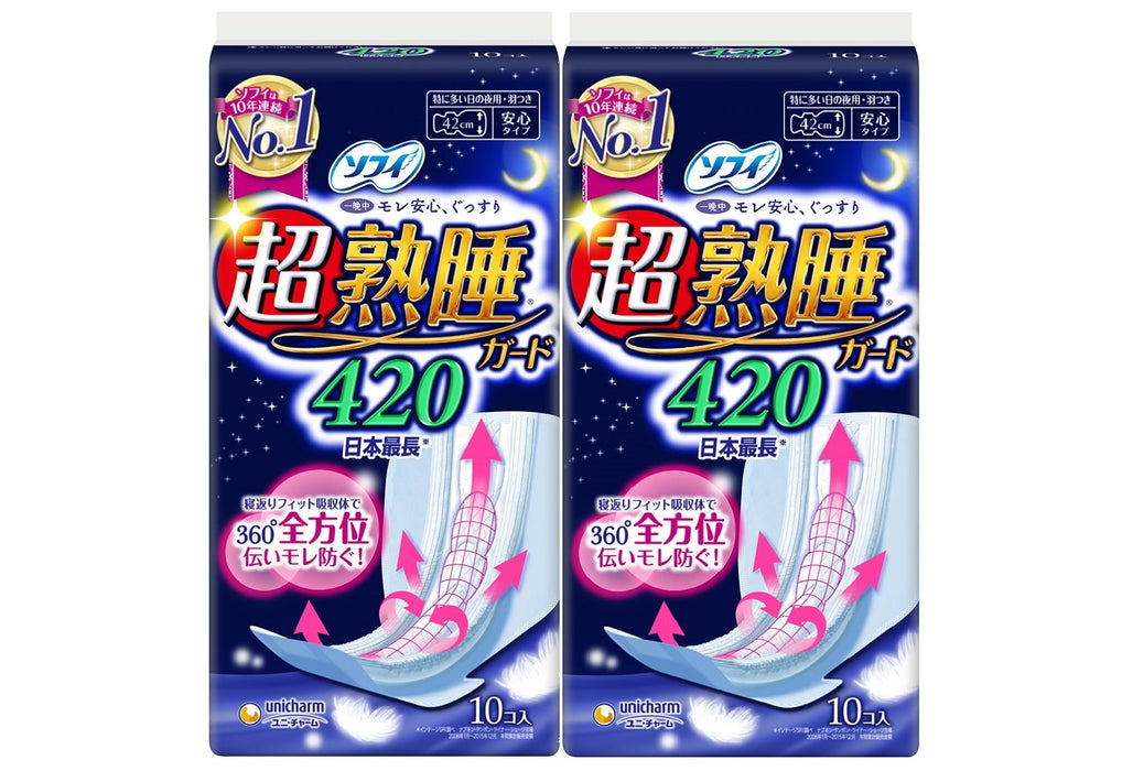 Unicharm Sofy Sanitary pad for Night 42cm 10 pieces x 2 packs With wings NEW_1