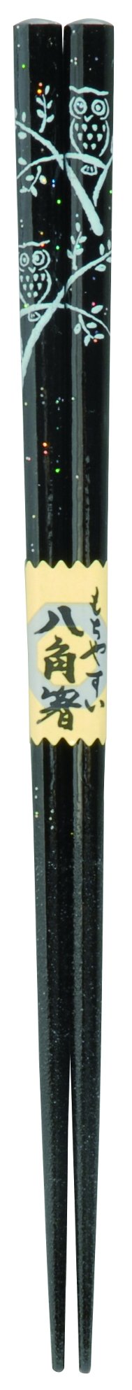 Kawai Chopsticks Dishwasher Safe Octagonal Owl Club Black 23cm Wood 102627 NEW_1