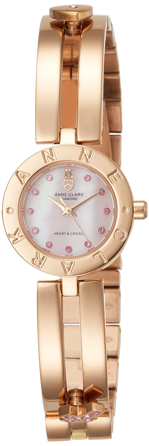 ANNE CLARK Watch AM-1020-17PG Women's Gold Stainless Steel Band Case Pink Shell_1
