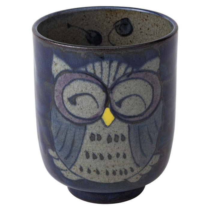 Hand drawing Owl Japanese Tea cup Blue Large size Microwave 83972 Saikaitoki NEW_1