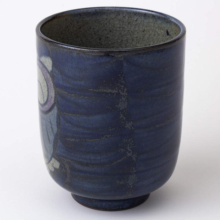 Hand drawing Owl Japanese Tea cup Blue Large size Microwave 83972 Saikaitoki NEW_3