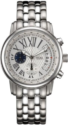 STAG Watch STG011S1 Men's Silver Stainless Steel Band Case Chronograph Date NEW_1