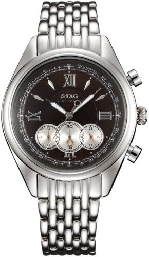 STAG Watch STG008S1 Brown Dial Men's Silver Stainless Steel Band Chronograph NEW_1