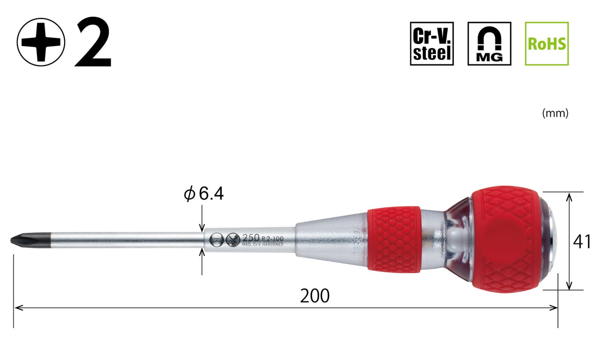 VESSEL Tang-Thru Screwdriver Ceramic ball included Ball Grip type +2x100 250 NEW_2