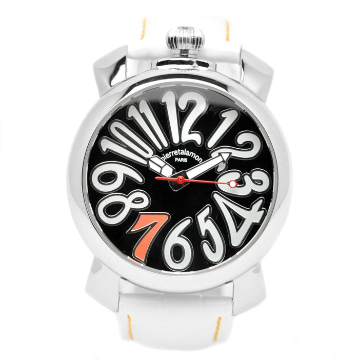 Pierre Talamon Watch PT-5000-2 Black Dial White Leather Band Brass Case NEW_1