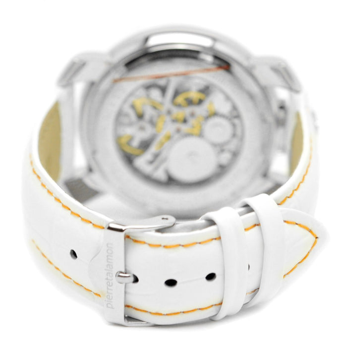 Pierre Talamon Watch PT-5000-2 Black Dial White Leather Band Brass Case NEW_3