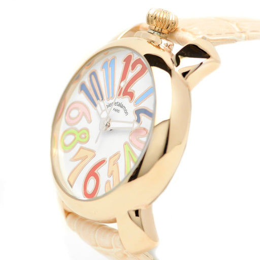 Pierre Taramon Watch PT-5000-3 Pink Embossed Leather Belt Type Brass Case NEW_2