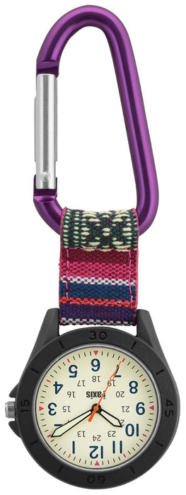 Sun Flame J-Axis Pocket watch AP1322-PU Women's Purple Carabiner Nylon Band NEW_2