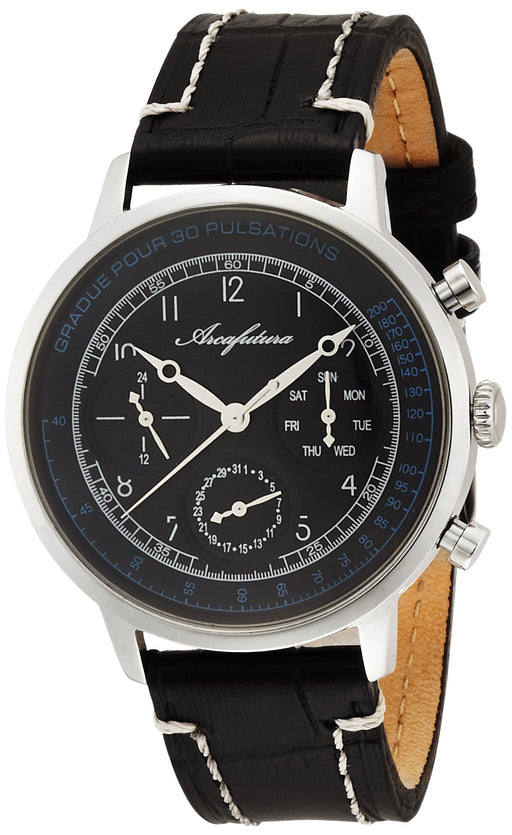 ARCA FUTURA Watch 700BKBK Men's Black Leather Band Chronograph Day/Date NEW_1