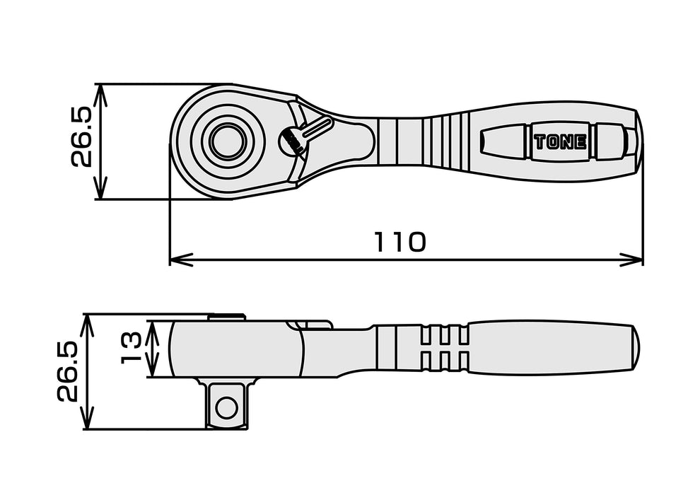 TONE SHORT RATCHET HANDLE RH3HS Insertion angle 9.5mm (3/8") L11cm Silver/Black_5