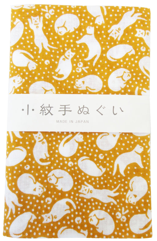 Miyamoto Izumi Traditional Towel Tenugui Small Pattern Bell-cat Yellow 33354 NEW_1