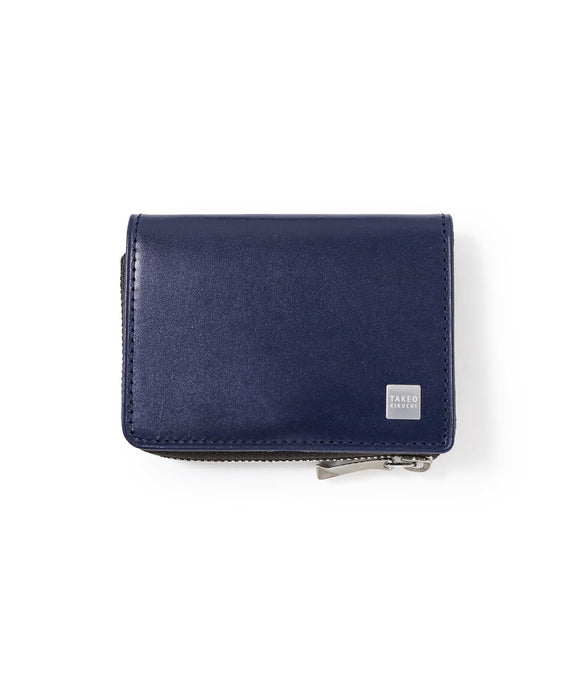 Takeokikuchi Coin purse Pierre 181611 Navy Zipper Closure 7.5x10cm Leather NEW_1