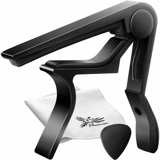 Phoenix one touch guitar capo tasto type R pick black with Fiber Cloth ‎Pho-9063_1