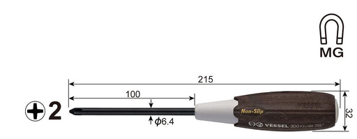 VESSEL Wood-Compo Screwdrier No.300 +2x100 300 Chrome vanadium steel Black NEW_2
