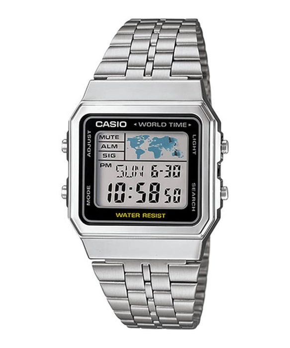 Casio Men's Classic A500WA-1 Silver Stainless Steel Quartz Watch Slide Clasp NEW_1