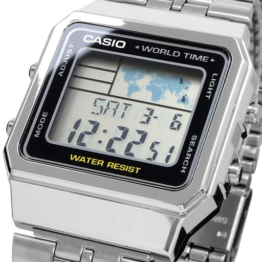 Casio Men's Classic A500WA-1 Silver Stainless Steel Quartz Watch Slide Clasp NEW_2