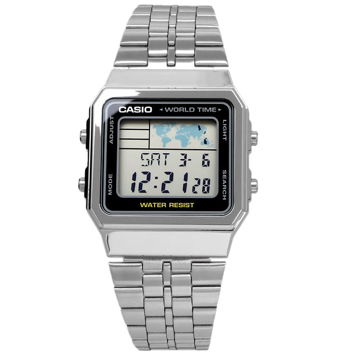 Casio Men's Classic A500WA-1 Silver Stainless Steel Quartz Watch Slide Clasp NEW_3