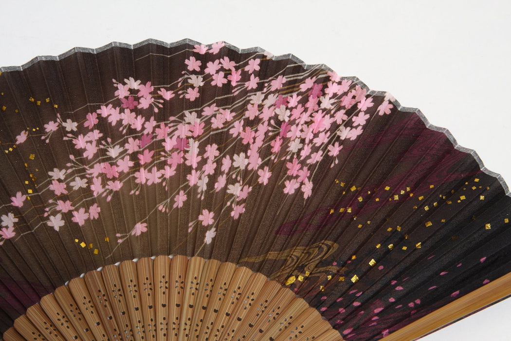 HASEGAWA JAPANESE FOLDING FAN SENSU HANDMADE SAKURA BLACK SILK w/Case ka23131016_3