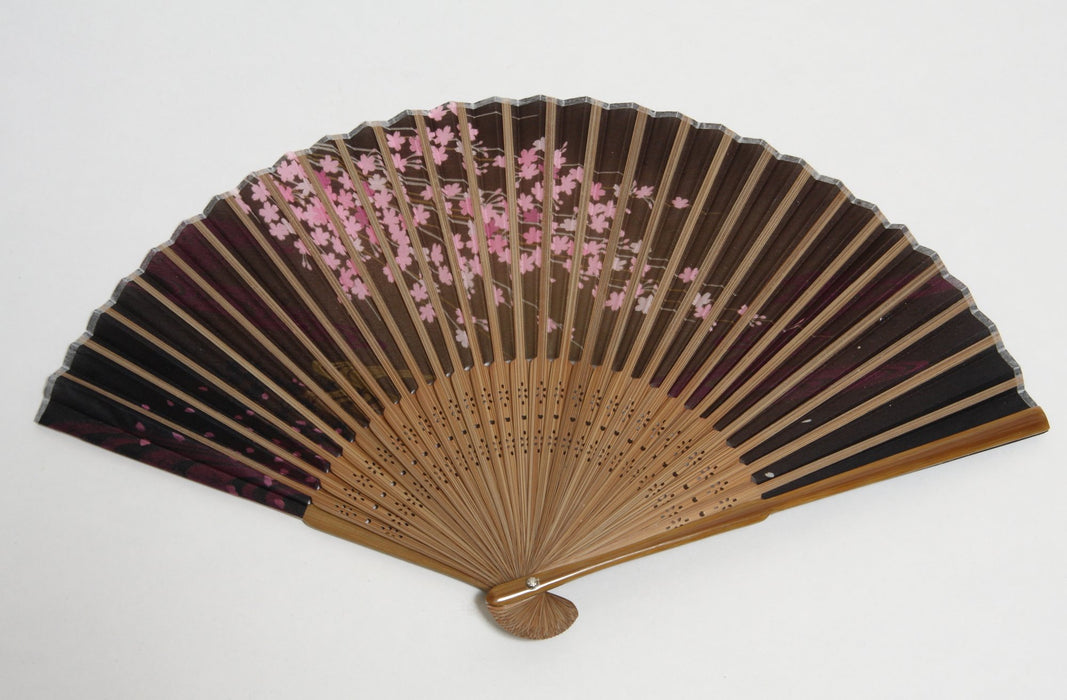 HASEGAWA JAPANESE FOLDING FAN SENSU HANDMADE SAKURA BLACK SILK w/Case ka23131016_4