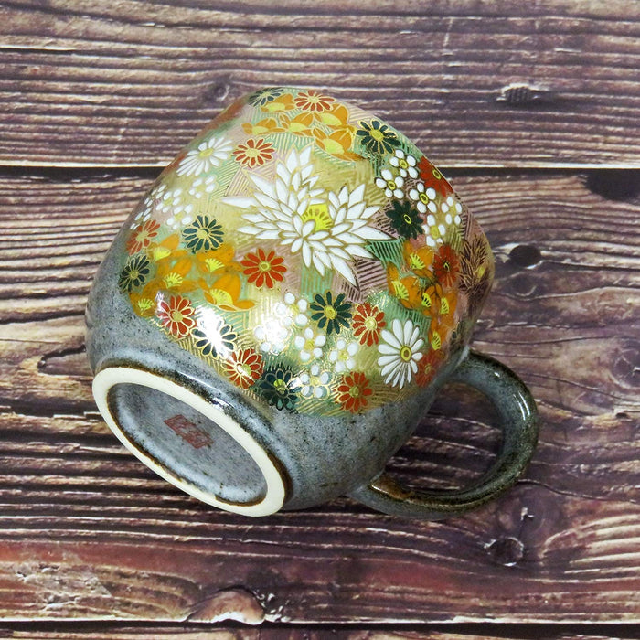 Waza no Kura Kutani Ware Japanese Mug Golden Flower Made in Japan in Paper Box_3